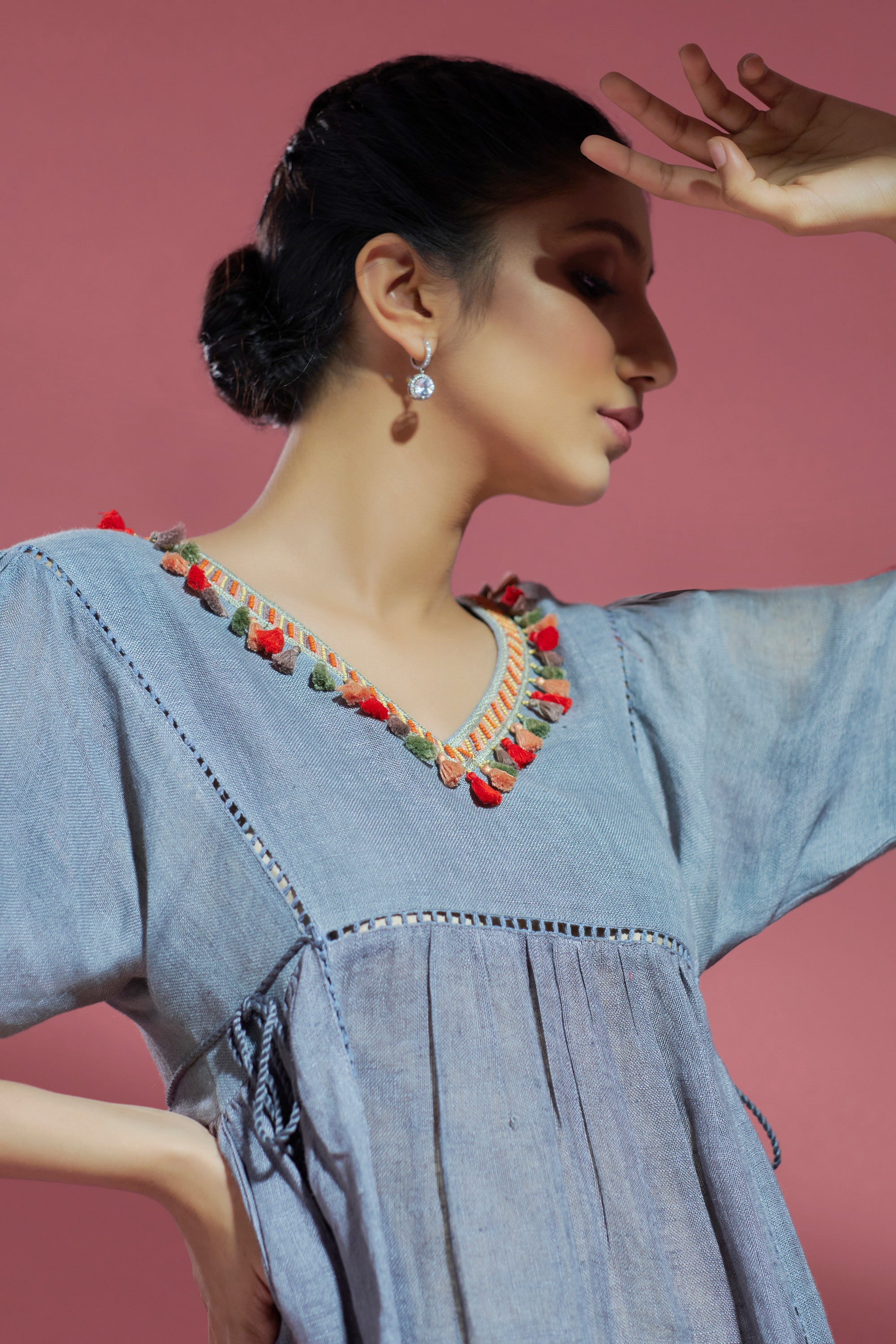 Dark Grey Linen Tunic Dress Aditi Somani India