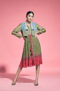 Contemporary Olive Ombre Crush Tunic With Jacket