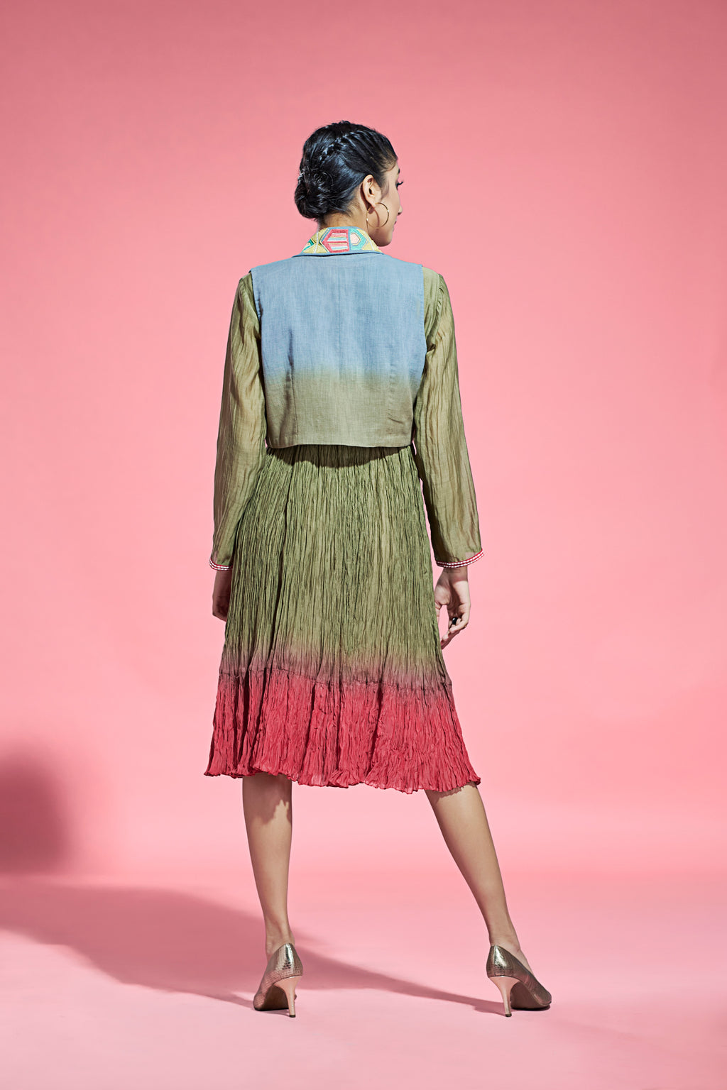 Contemporary Olive Ombre Crush Tunic With Jacket