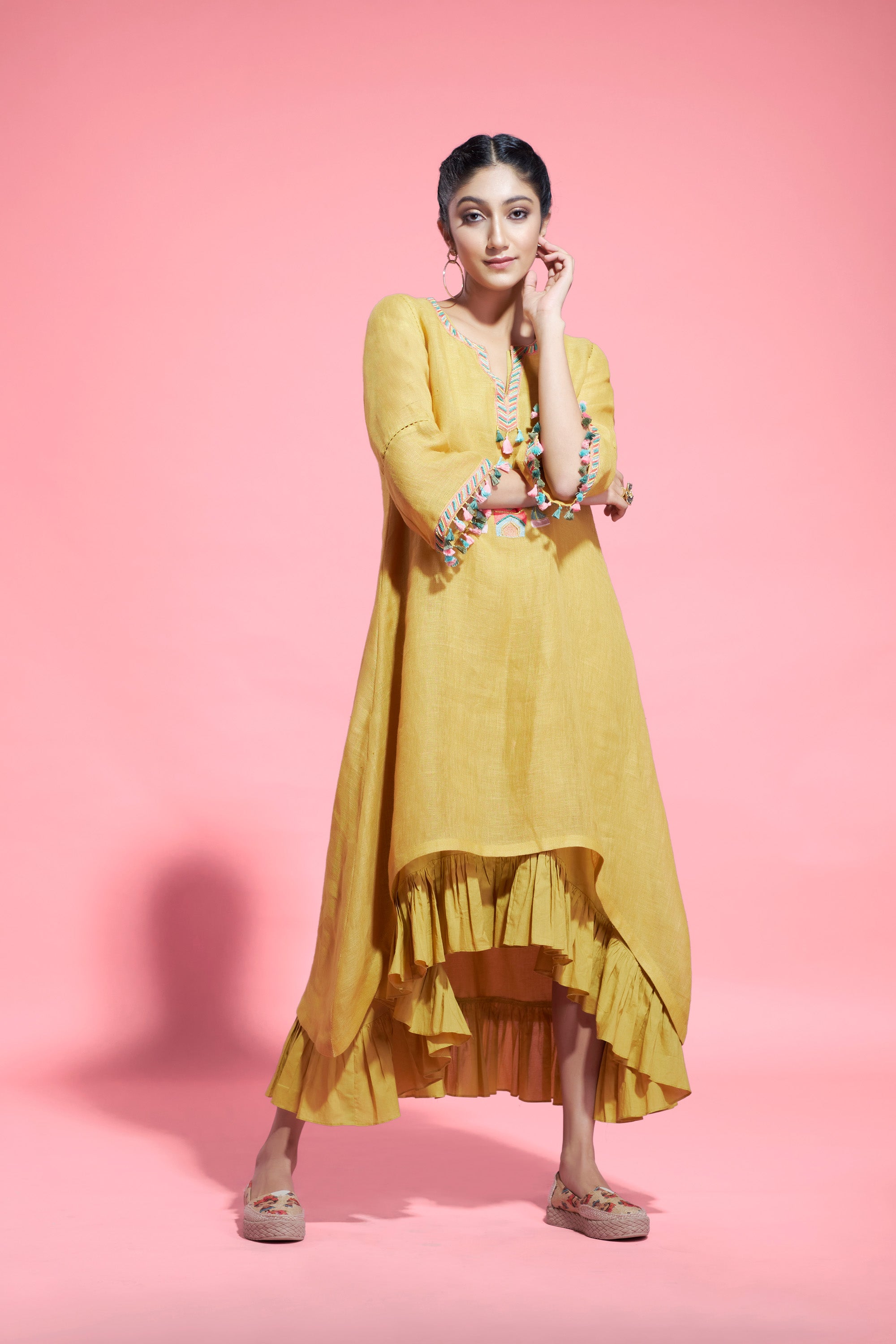 Double Layered Mustard Linen Tunic