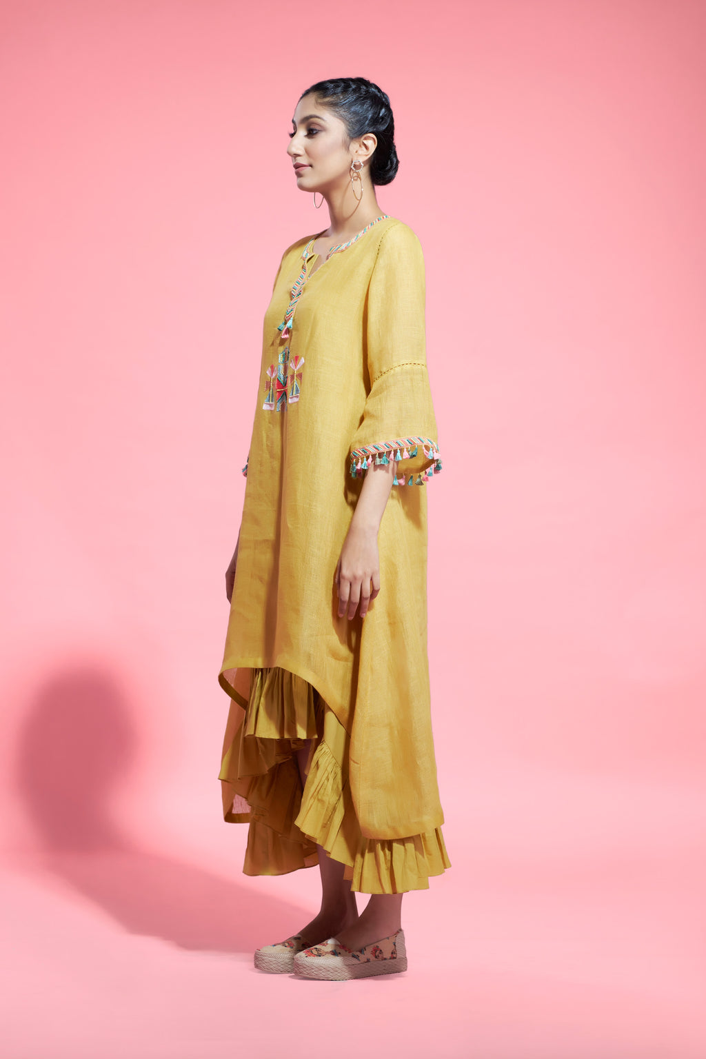 Double Layered Mustard Linen Tunic