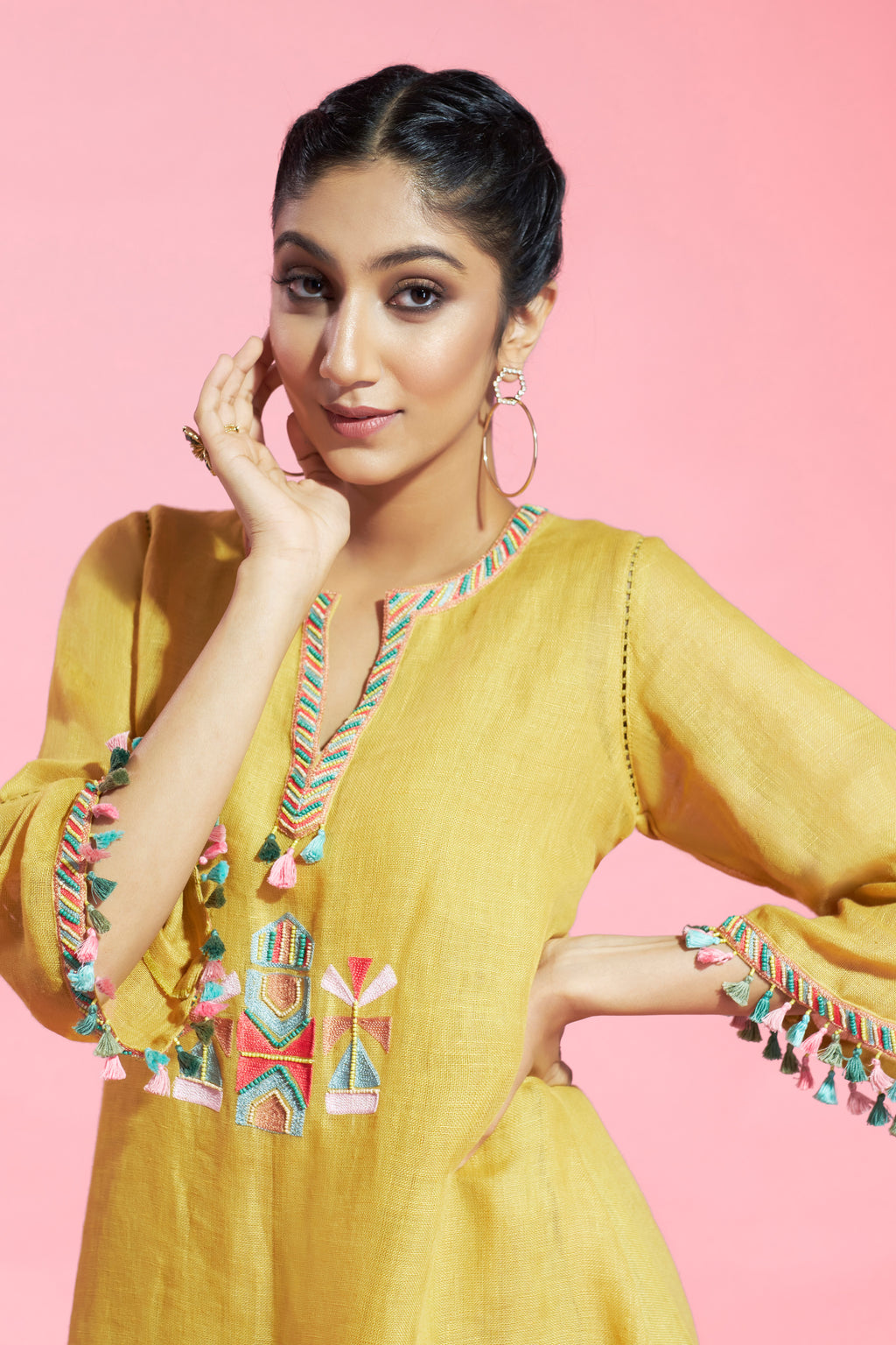 Double Layered Mustard Linen Tunic
