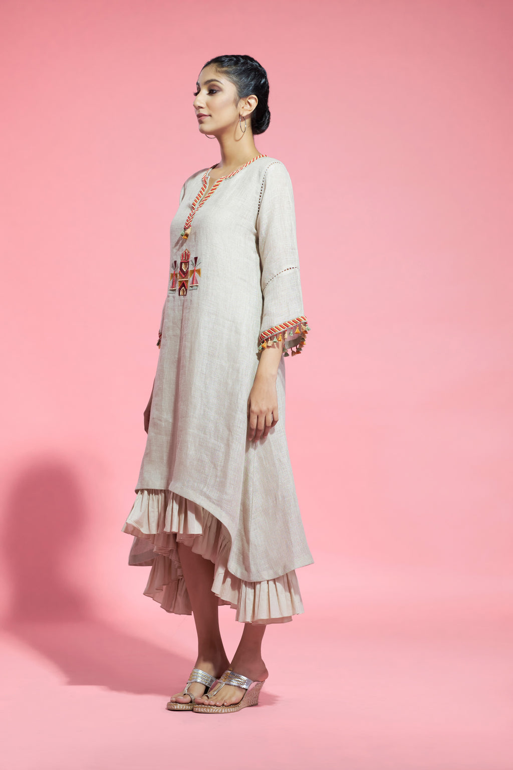 Double Layered, Beige Linen Tunic Aditi Somani India