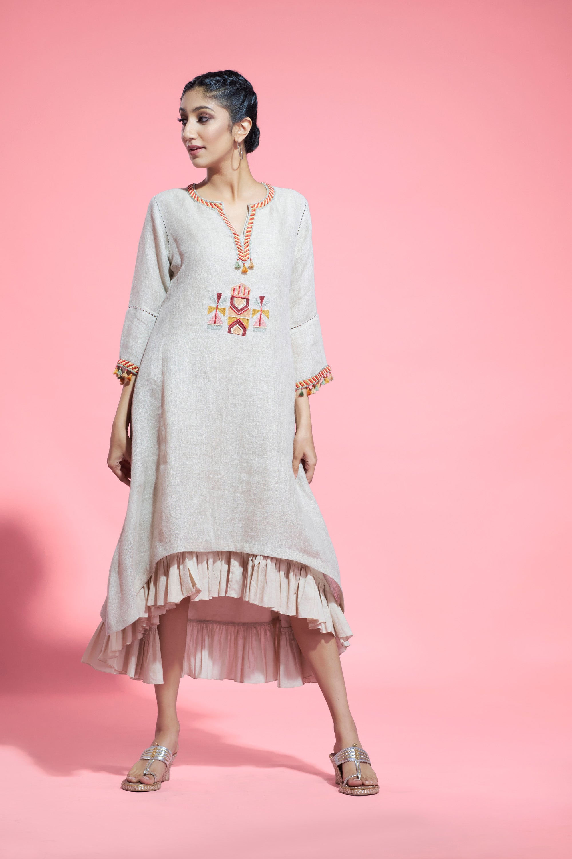 Double Layered, Beige Linen Tunic Aditi Somani India