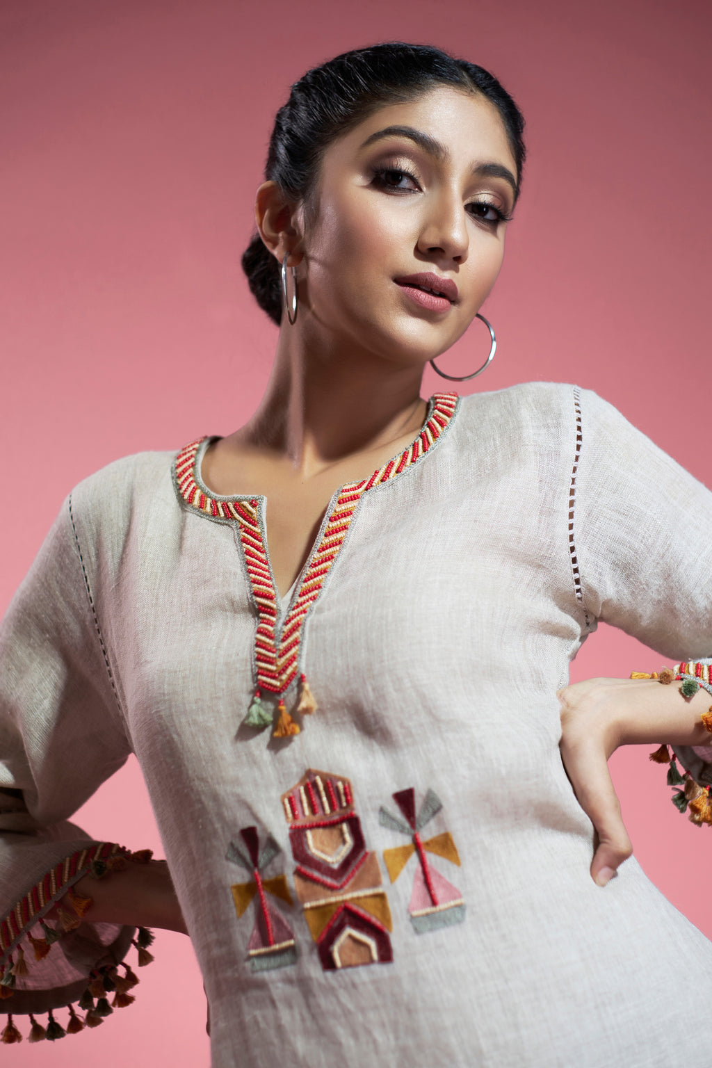 Double Layered, Beige Linen Tunic Aditi Somani India