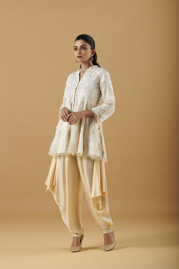 Embroidered Peplum Top With Satin Dhoti