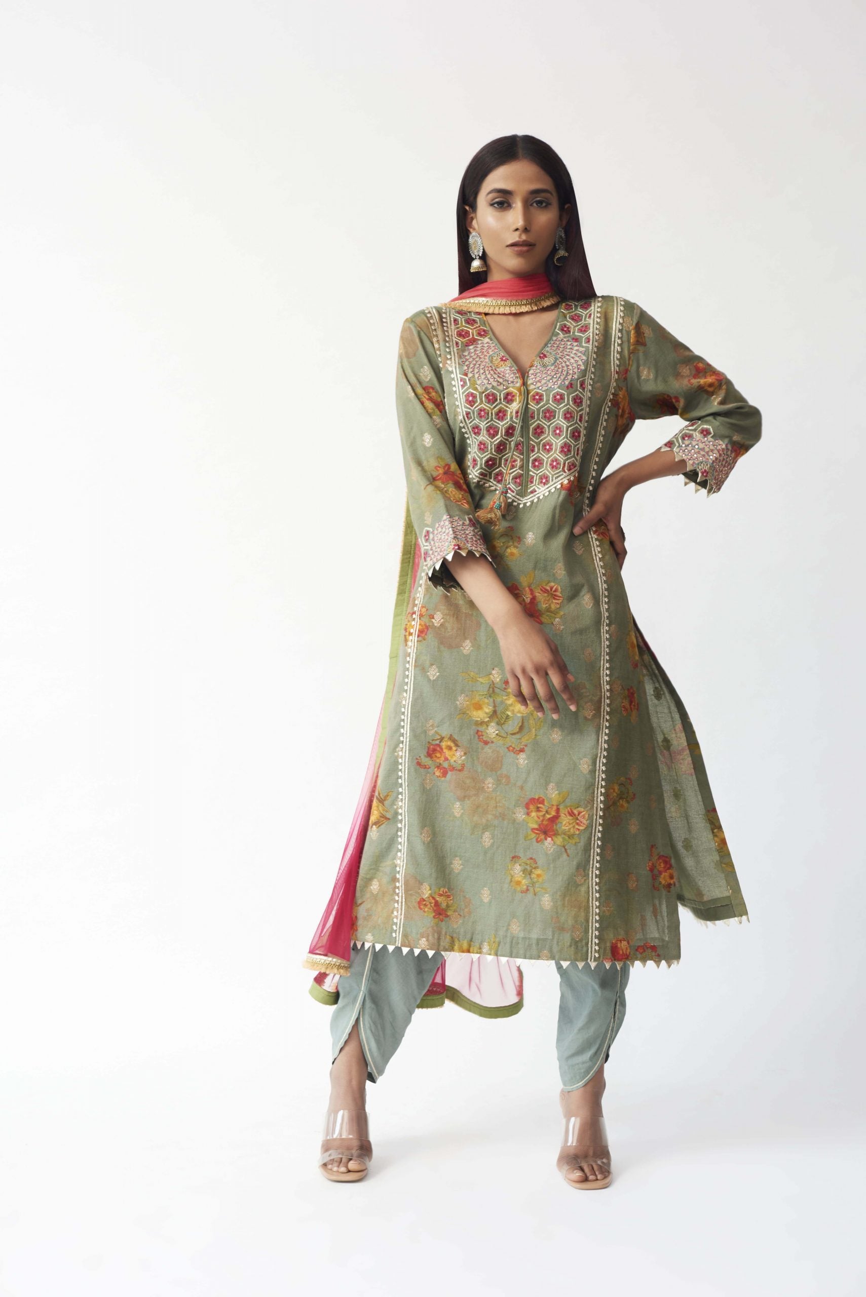 Printed Kurti With Dhoti And Dupatta Aditi Somani India