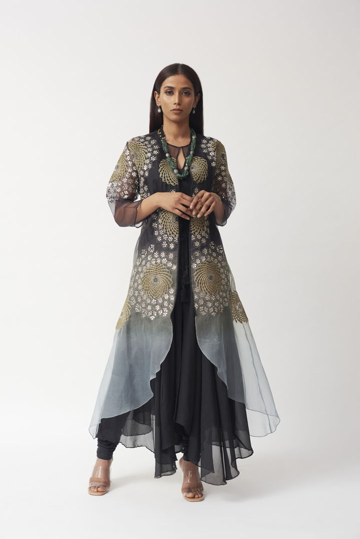 Embroidered Cape With Long Inner & Dhoti