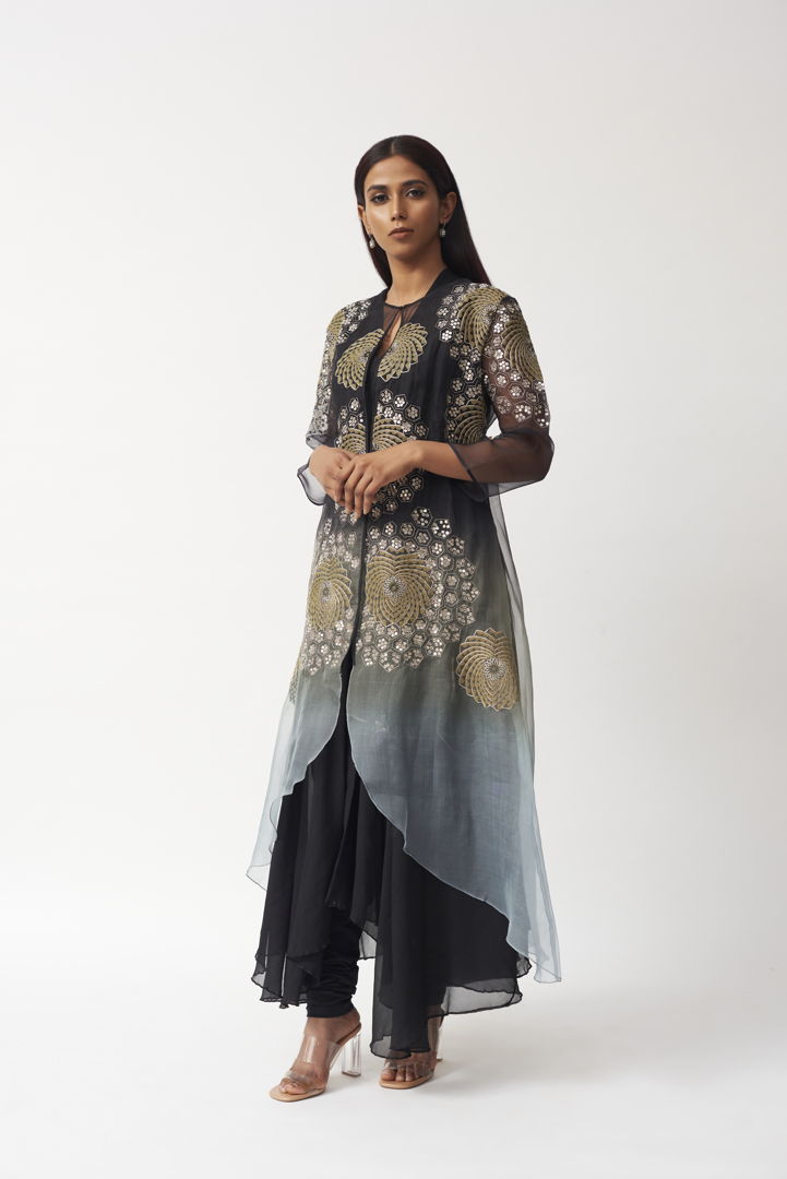 Embroidered Cape With Long Inner & Dhoti