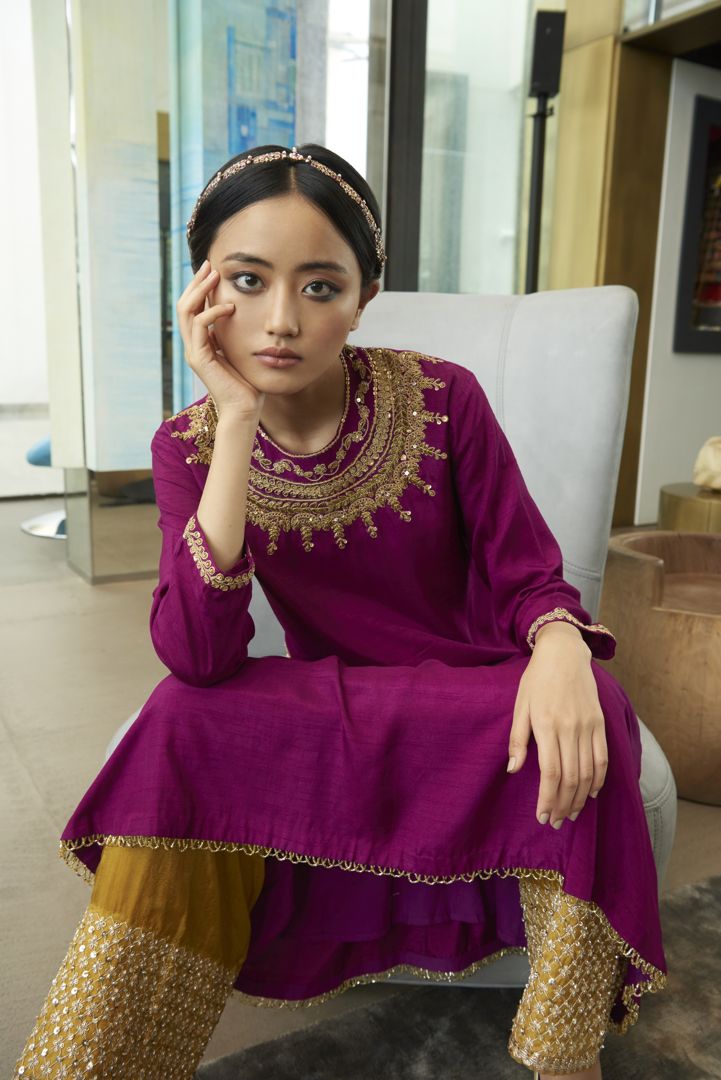 Embroidered Kurta With Palazzo Aditi Somani India