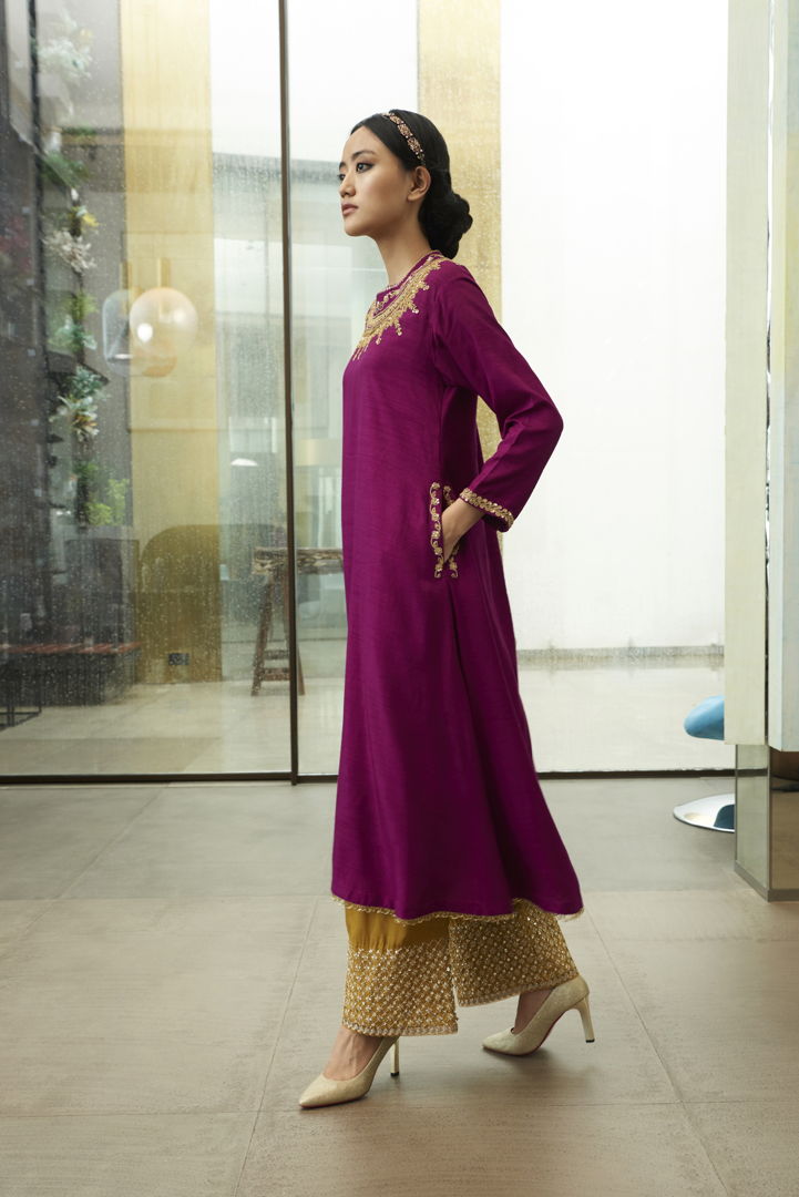 Embroidered Kurta With Palazzo Aditi Somani India