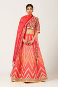 Pink-peach Chevron Gota Embroidered Ghaghra Choli