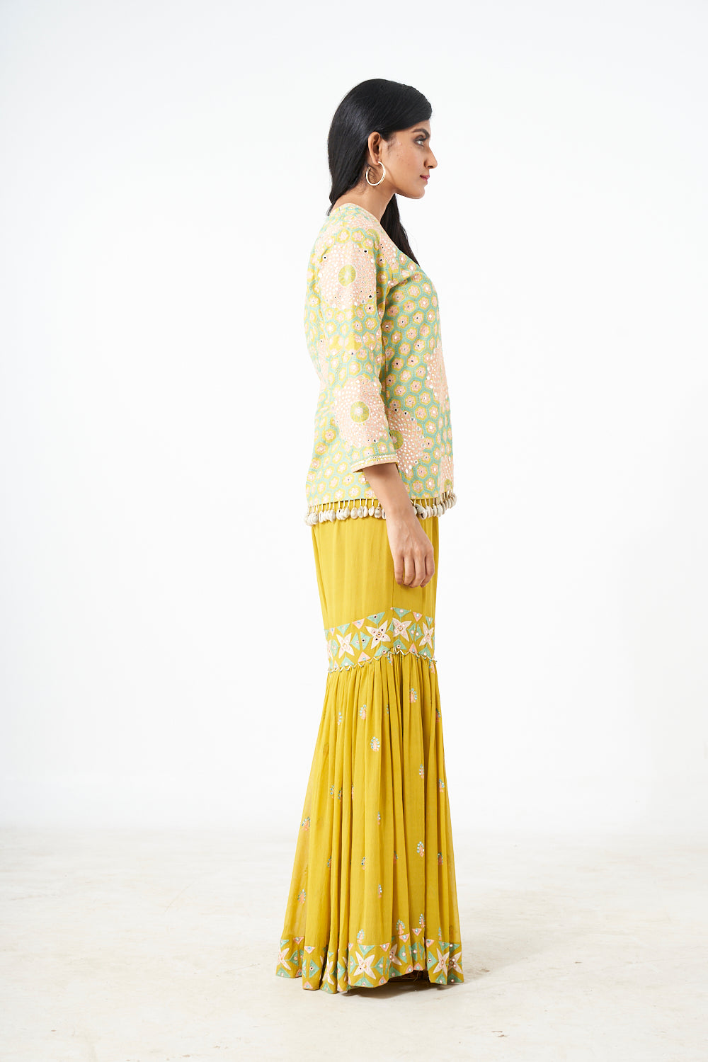 Sharara With Tribal Motif Embroidered Kurti With Dupatta