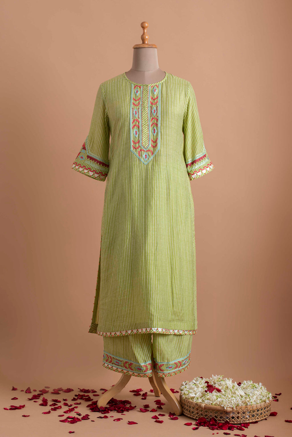 Green Striped Tunic With Pant