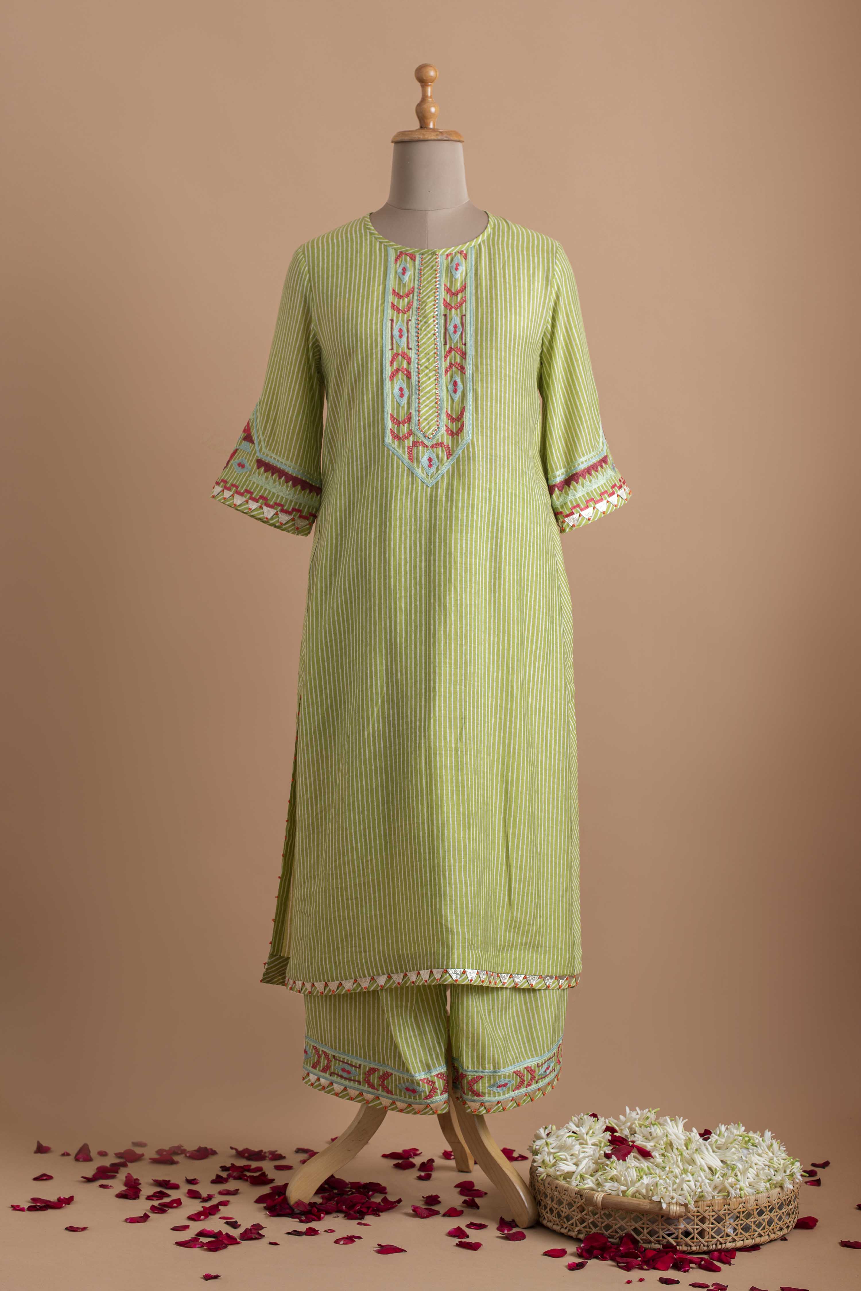 Green Striped Tunic With Pant