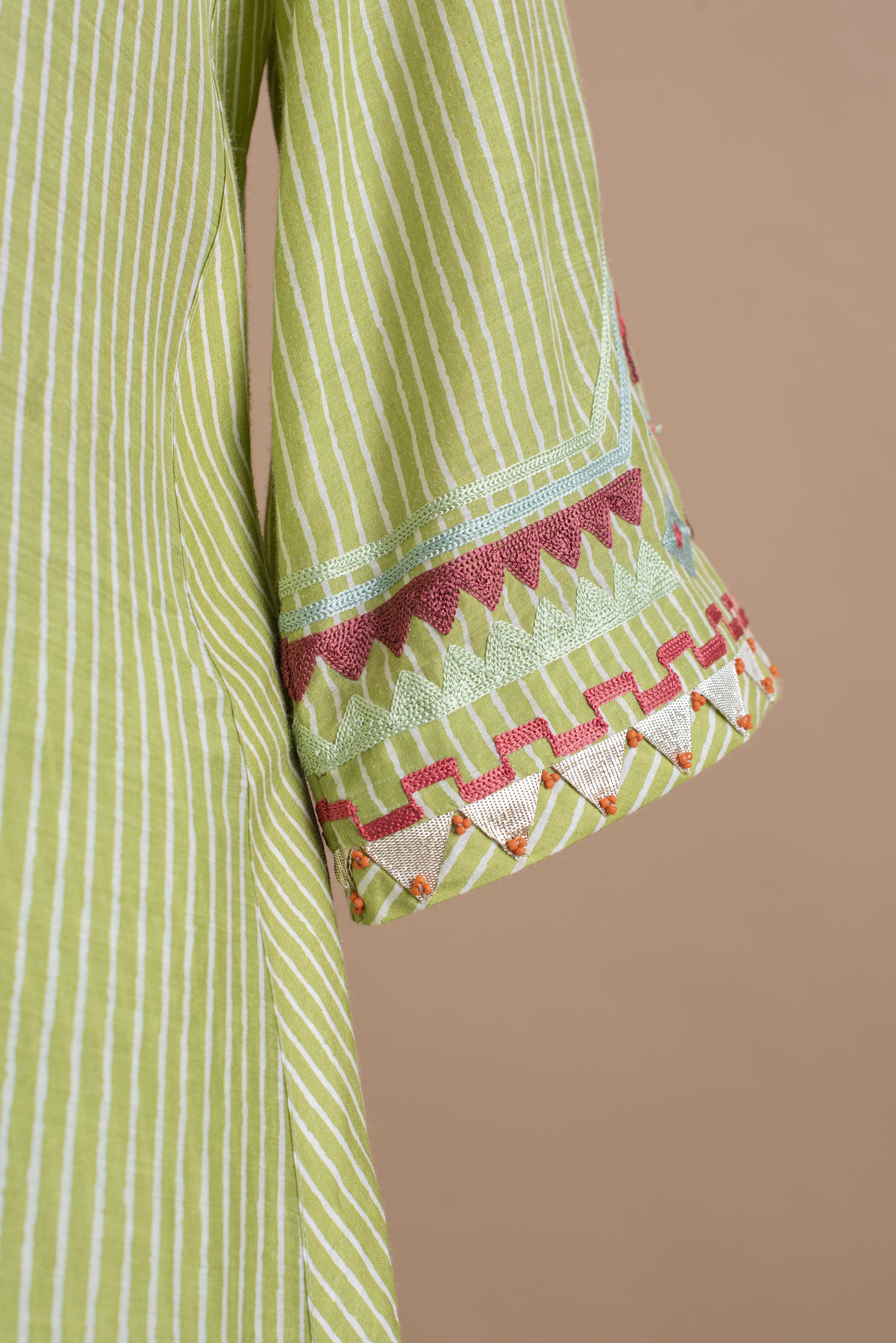 Green Striped Tunic With Pant