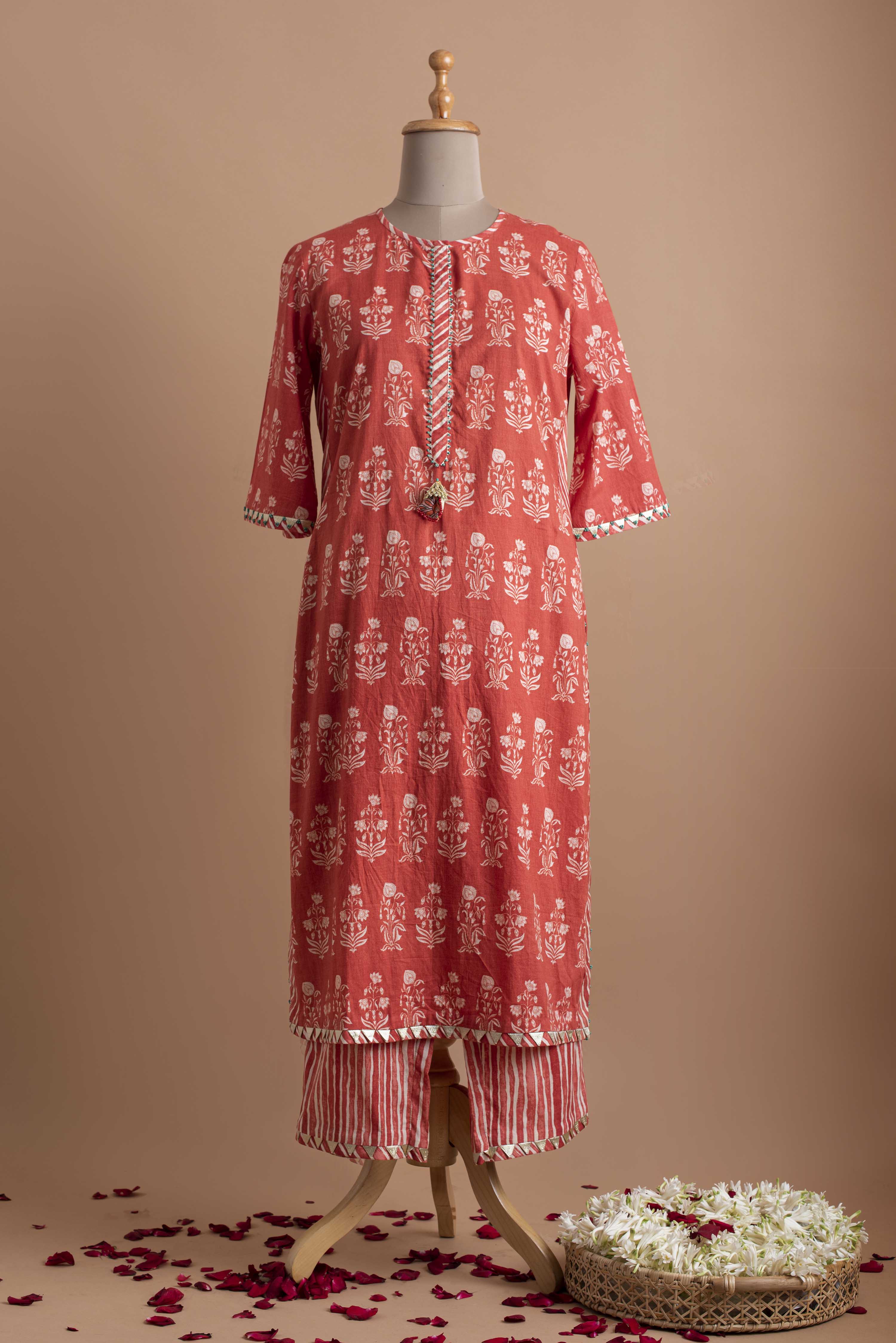 Red Printed Tunic With Pant Aditi Somani India