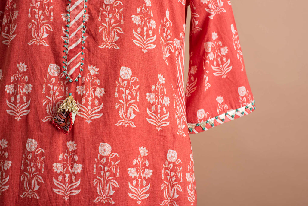 Red Printed Tunic With Pant Aditi Somani India