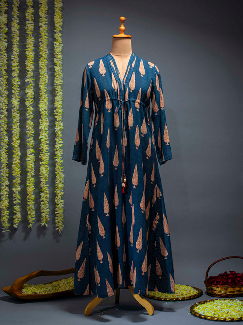 Blue Printed Tunic Dress Aditi Somani India