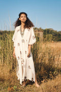Off-White Crinkled Cotton Kaftan Tunic With Elephant Motif