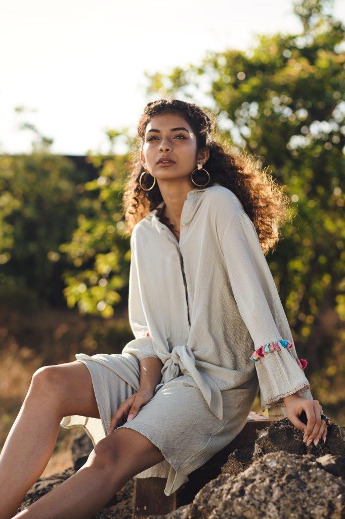 Dull Grey crinkled cotton  tunic Aditi Somani India