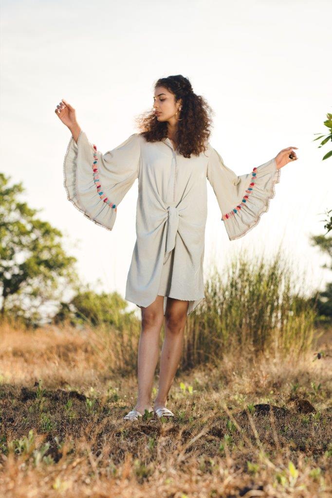 Dull Grey crinkled cotton  tunic Aditi Somani India
