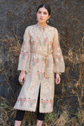 Beige Gold Dusted Embroidered Kurti With Pants