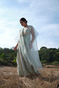 Dull Green Embroidered Cape With Pant & Inner