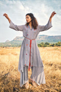 Blue printed cape with flared pant