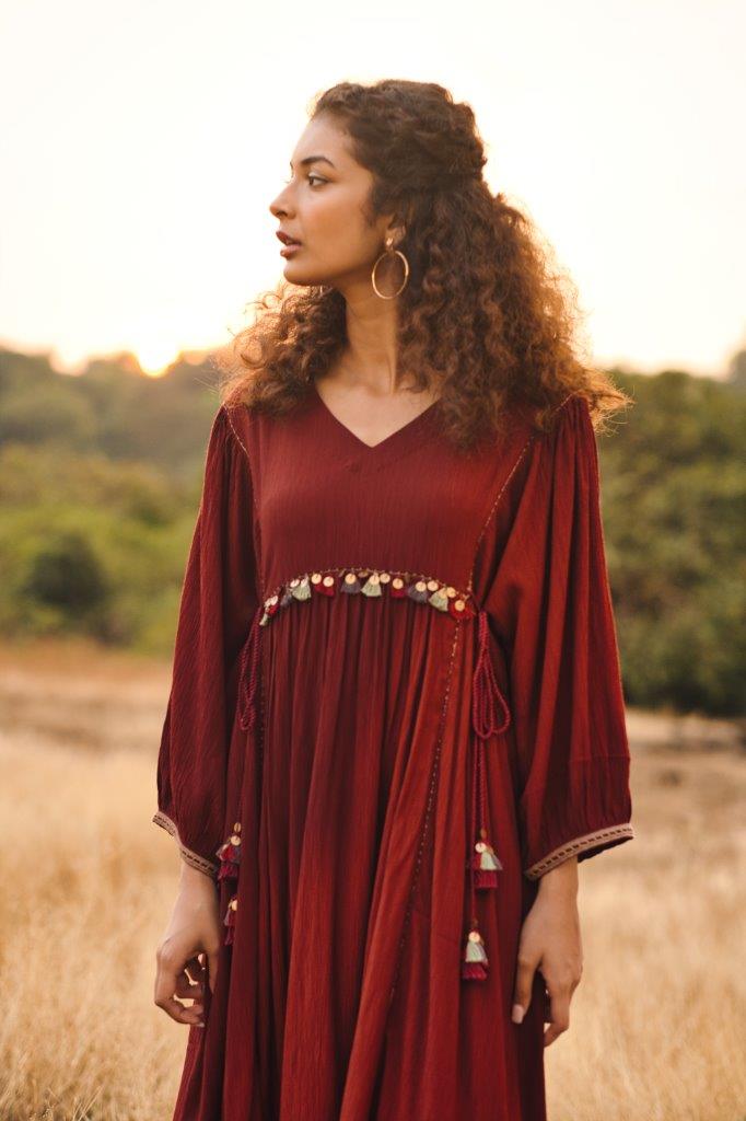 Maroon crinkled cotton tunic
