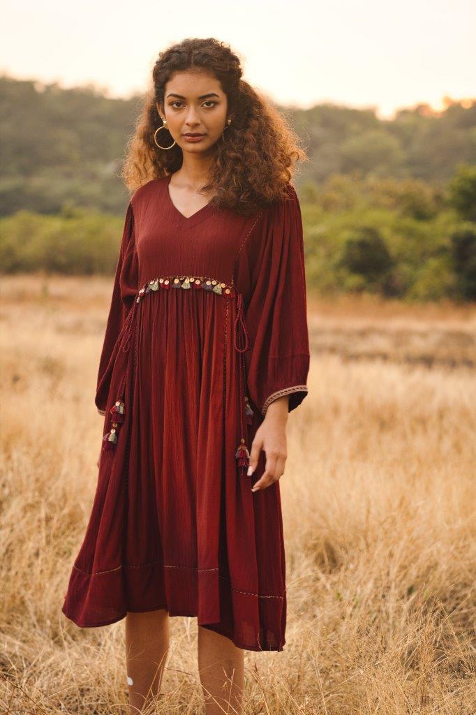 Maroon crinkled cotton tunic
