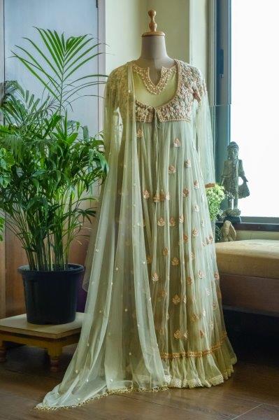 Pastel Green Net Anarkali Set