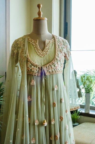 Pastel Green Net Anarkali Set
