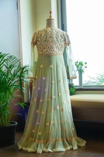 Pastel Green Net Anarkali Set