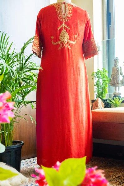 Red Silk Kurta With Pant And Dupatta