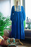 Blue long silk tunic dress Aditi Somani India