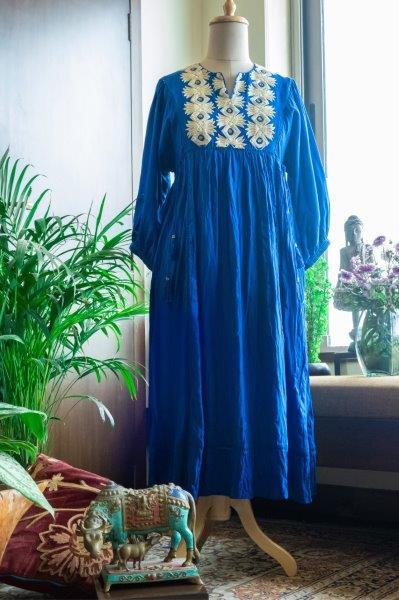 Blue long silk tunic dress Aditi Somani India