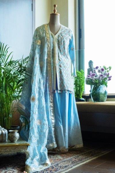 Powder Blue Kurti With  Sharara & dupatta