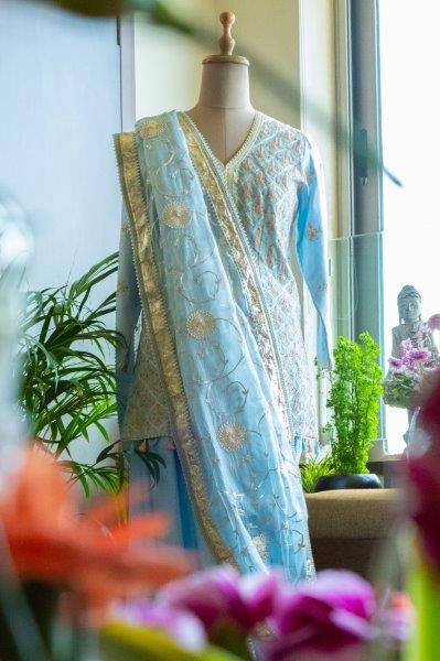 Powder Blue Kurti With  Sharara & dupatta