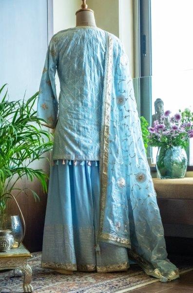 Powder Blue Kurti With  Sharara & dupatta