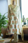Off-white Paisley Print Kurta With Dhoti & Dupatta
