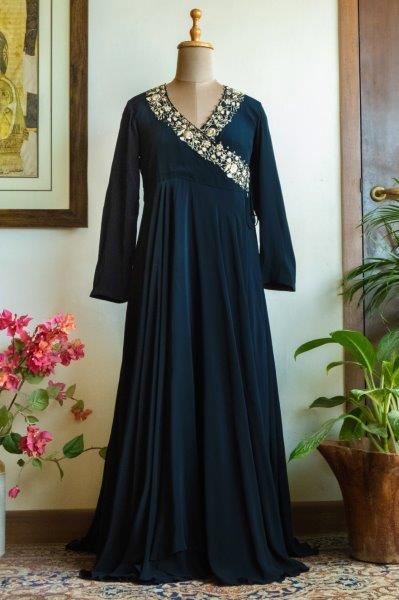 Black Overlap Tunic Dress