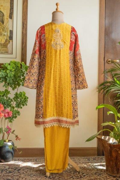 Mustard Yellow Short Kurta With pant And Multicoloured Dupatta