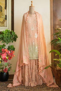 Beige Embroidered Sharara With Kurti And Cape