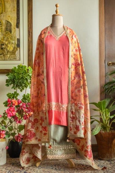 Pink Kurta With Ijaar And Dupatta