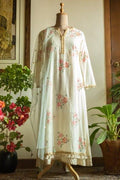 Double Layered Off-white Kurta With Churidar & Dupatta