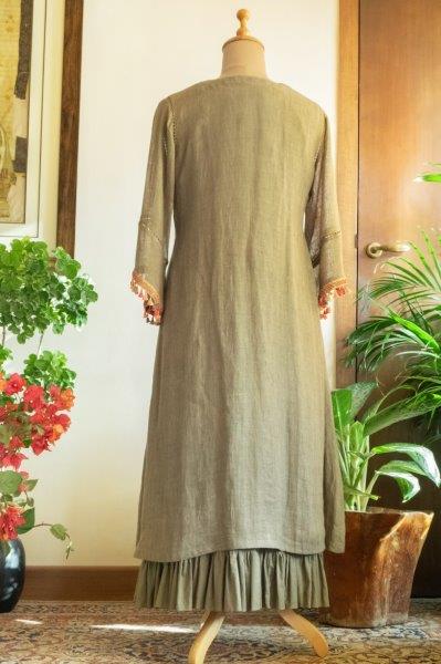 Double Layered Olive Linen Tunic Dress