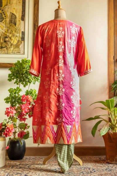 Pink-Red Kurta With Printed Dhoti