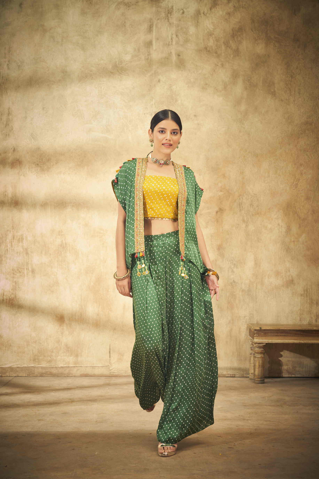 Olive Green Bandhani Cape