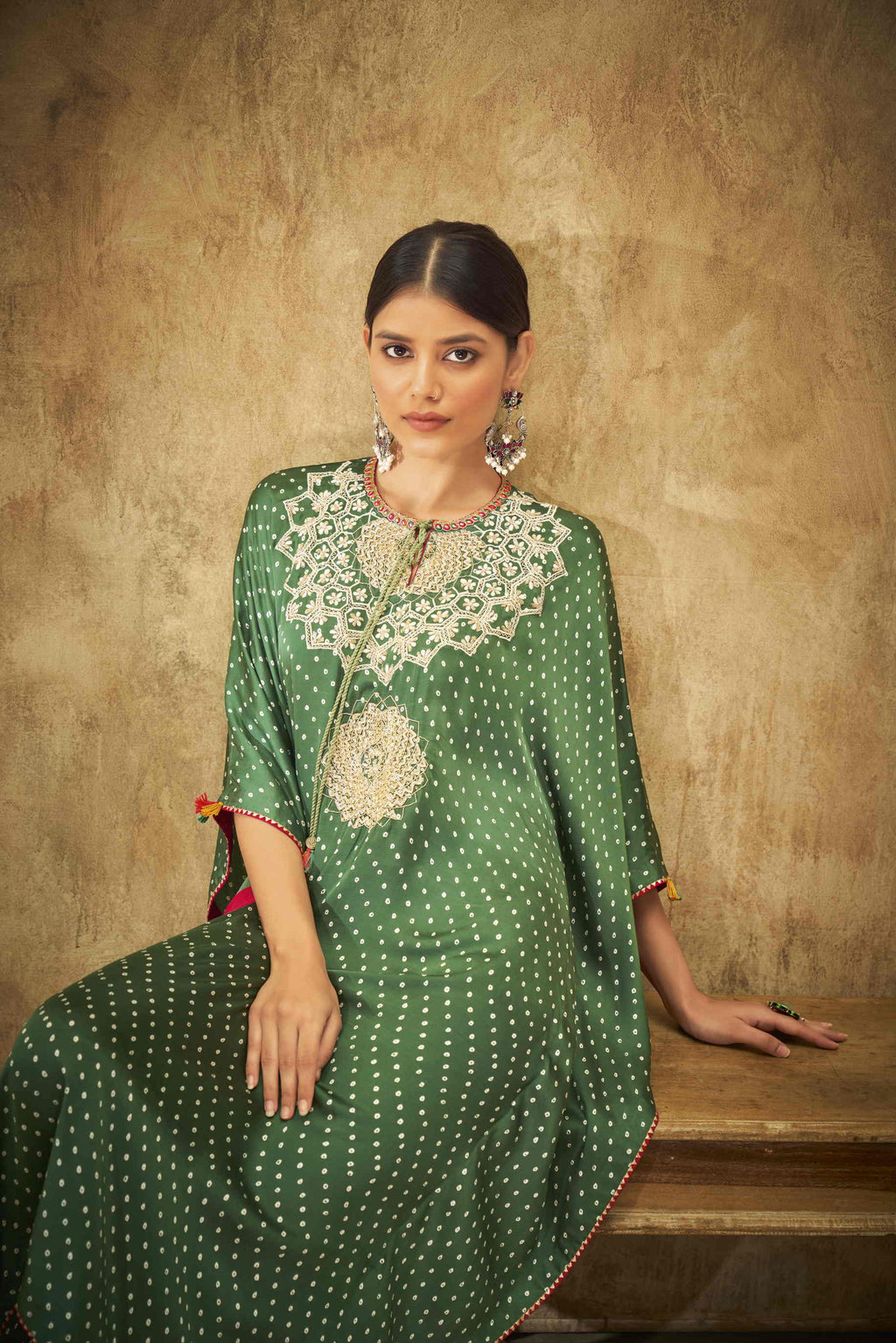 Olive Green & Hand work Kaftan
